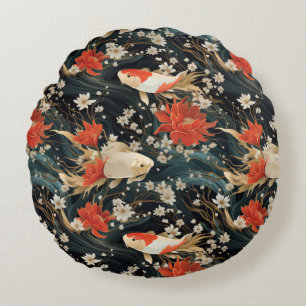 Coussins Ronds Japonais Koi Poisson Motif
