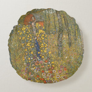 Coussins Ronds Jardin agricole avec Crucifix (par Gustav Klimt)