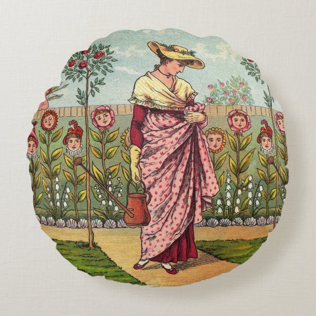 Coussins Ronds Jardin Cultivation Flower Woman Art Antique (Devant)