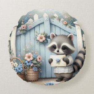 Coussins Ronds Jardin de lettres au Raton laveur pastel