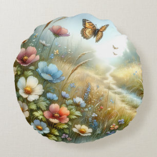 Coussins Ronds Jardin de papillons de la prairie fleurie