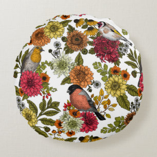 Coussins Ronds Jardin d'oiseaux et de fleurs 1