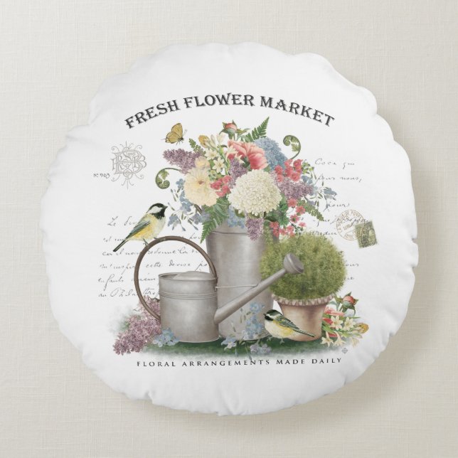 Coussins Ronds Jardin fleuri Vintage (Devant)