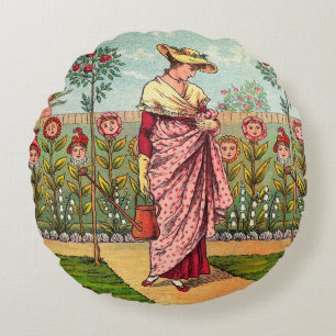 Coussins Ronds Jardin Fleurir Femme Art Antique