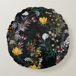 Coussins Ronds Jardin floral foncé : Motif nocturne florissant