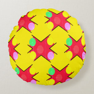 Coussins Ronds Jaune avec grands motifs colorés