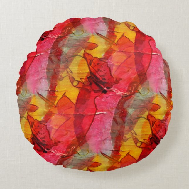 Coussins Ronds Jaune rouge d'art d'aquarelle (Devant)