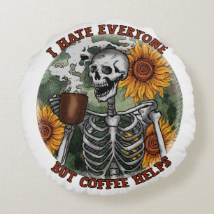 Coussins Ronds Je Déteste Tout Le Monde, Mais Le Café Aide