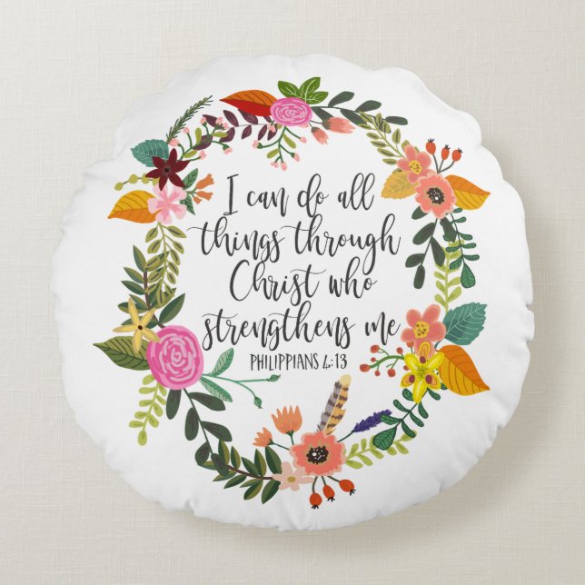 Coussins Ronds Je peux faire tout par le Christ Philippiens (Devant)