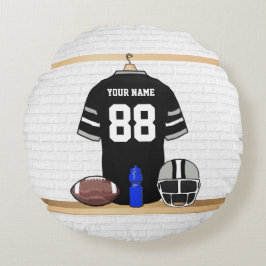Coussins Ronds Jersey de football gris noir et argent personnalis