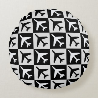 Coussins Ronds Jets d'aviation blanc noir géométrique