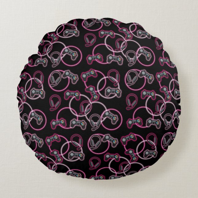 Coussins Ronds Jeu vidéo Neon Rose Girls Motif (Devant)