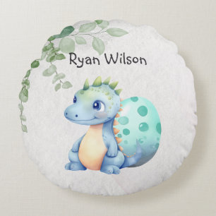 Coussins Ronds Joli bébé dinosaure à l'aquarelle
