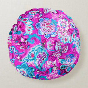 Coussins Ronds Joli bleu rose fleurs motif