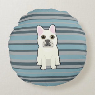 Coussins Ronds Joli Bouledogue Français rayé bleu