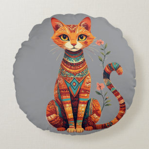 Coussins Ronds Joli chat artistique avec branche florale