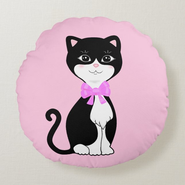 Coussins Ronds Joli chat en smoking sur fond rose clair (Devant)