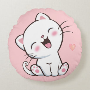 Coussins Ronds Joli Chat Mignon sur Fond Rose Clair