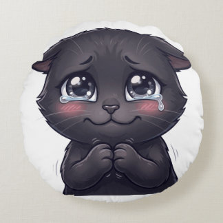 Coussins Ronds Joli Chat Noir en Larmes Suppliant Toile Murale