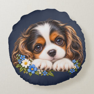 Coussins Ronds Joli chiot Cavalier King Charles Spaniel avec Flow