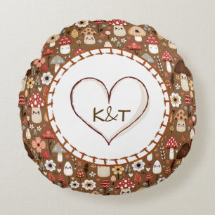 Coussins Ronds Joli Cottage Core Champignons et Fleurs