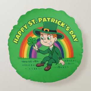 Coussins Ronds Joli dessin animé leprechaun avec shamrock et arc-