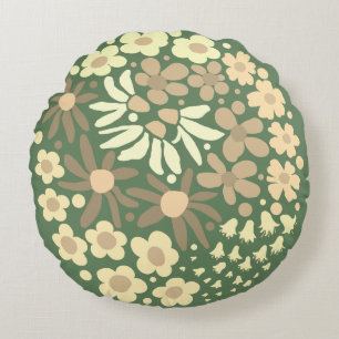 Coussins Ronds Joli Elégant Moderne Retro Fleurs Beiges Sage