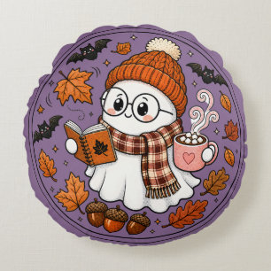 Coussins Ronds Joli fantôme de Halloween d'automne avec chocolat