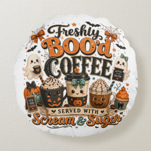 Coussins Ronds Joli Fantôme Effrayant Amateur de Café Halloween