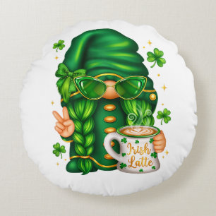 Coussins Ronds Joli gnome de la Saint-Patrick buvant du café