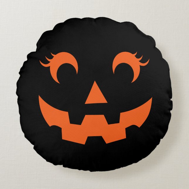 Coussins Ronds Joli Halloween Jack O'Lantern Citrouille Face Noir (Devant)