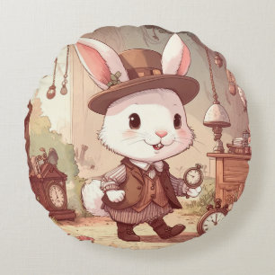 Coussins Ronds Joli Lapin Blanc Merveilleux Monde Fantaisiste Gar
