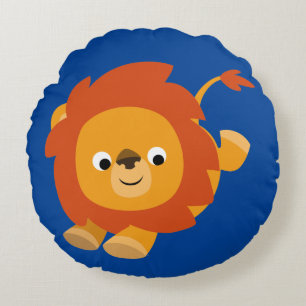 Coussins Ronds Joli Lion de Dessin Animé Plein d'Entrain