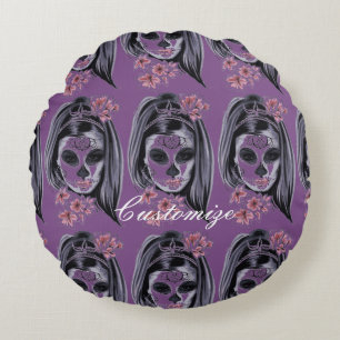 Coussins Ronds Joli masque Carnival femme crâne Thunder_Cove