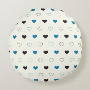Coussins Ronds Joli motif de cœur simple bleu noir crème