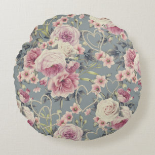 Coussins Ronds Joli motif de cœurs et de fleurs roses