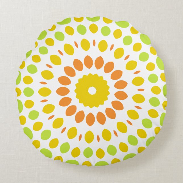 Coussins Ronds Joli motif en vert citron, jaune citron, orange (Devant)