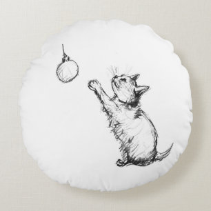 Coussins Ronds Joli Noël Chat Reaching pour l'Ornement