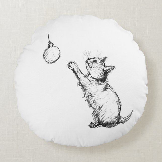 Coussins Ronds Joli Noël Chat Reaching pour l'Ornement (Devant)