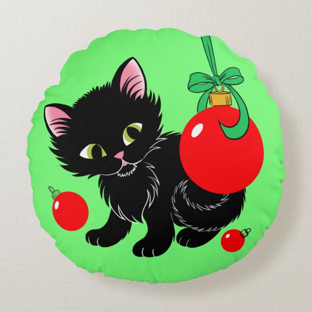 Coussins Ronds Joli Noël Kitten (Devant)
