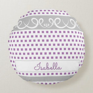 Coussins Ronds Joli Nom Féminin avec Points et Tourbillons Violet