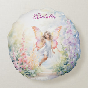 Coussins Ronds Joli Pastel Butterfly Fairy in Flower Garden