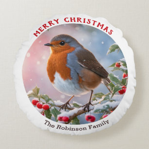 Coussins Ronds Joli Robin d'hiver festif Aquarelle de Noël