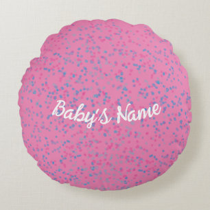 Coussins Ronds Joli rose girly pastel bleu point blanc Script