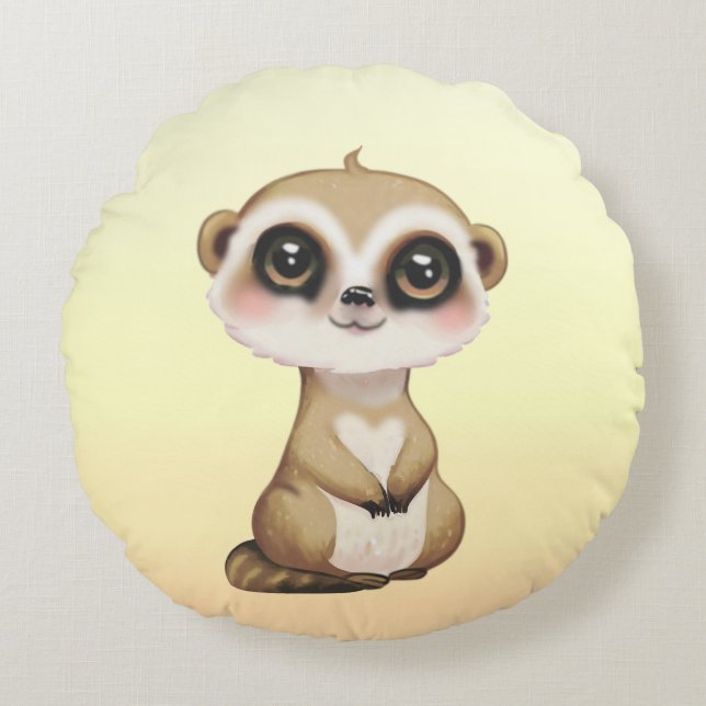 Coussins Ronds Joli suricate sur du sable clair beige (Devant)