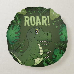 Coussins Ronds Joli Tyrannosaurus Rex Dinosaure Vert & Texte Rugi