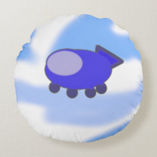 Coussins Ronds Joli vaisseau spatial bleu sur un oreiller rond bl
