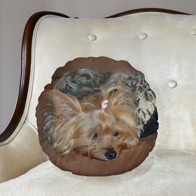 Coussins Ronds Joli Yorkshire Sleepy Terrier Yorkie Puppy (Créateur téléchargé)