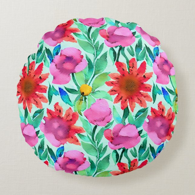 Coussins Ronds Jolie aquarelle florale (Devant)