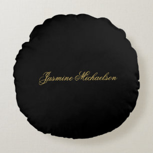 Coussins Ronds Jolie calligraphie chic nom noir et or